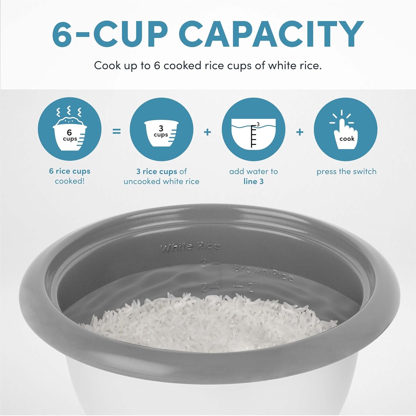 AROMA® Rice Cooker, 3-Cup (Uncooked) / 6-Cup (Cooked), Small Rice Cook