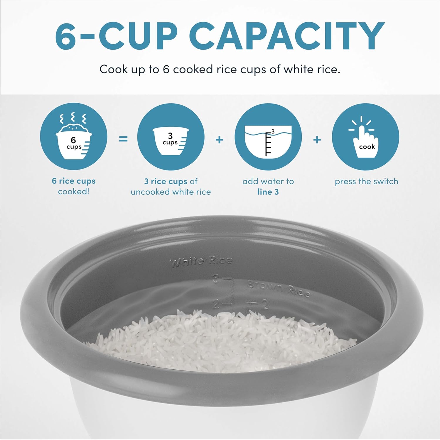 AROMA® Rice Cooker, 3-Cup (Uncooked) / 6-Cup (Cooked), Small Rice Cook
