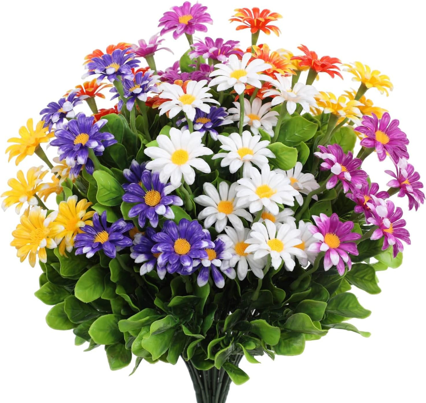 10 Bundles Outdoor Artificial Daisies Plastic Flowers UV Resistant Fake Daisy Flowers Faux Plants for Home Decor Indoor Outside Front Porch Window Box Planter Garden Pot Decoration