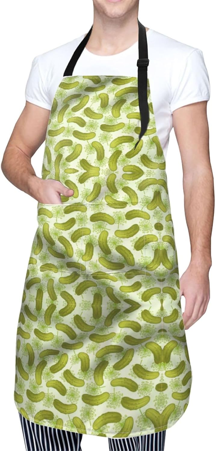 Sushi Dill Pickles print Waterproof apron with pocket adjustable cooki