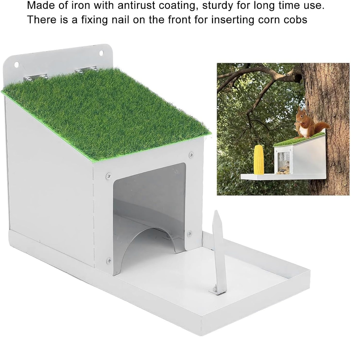 Squirrel Feeder House,with Lid Metal Rustproof Waterproof Easy Filling | Outside Chipmunk Feeder Box - for Garden Yard Farm Pathway Lawn Grassland Porch