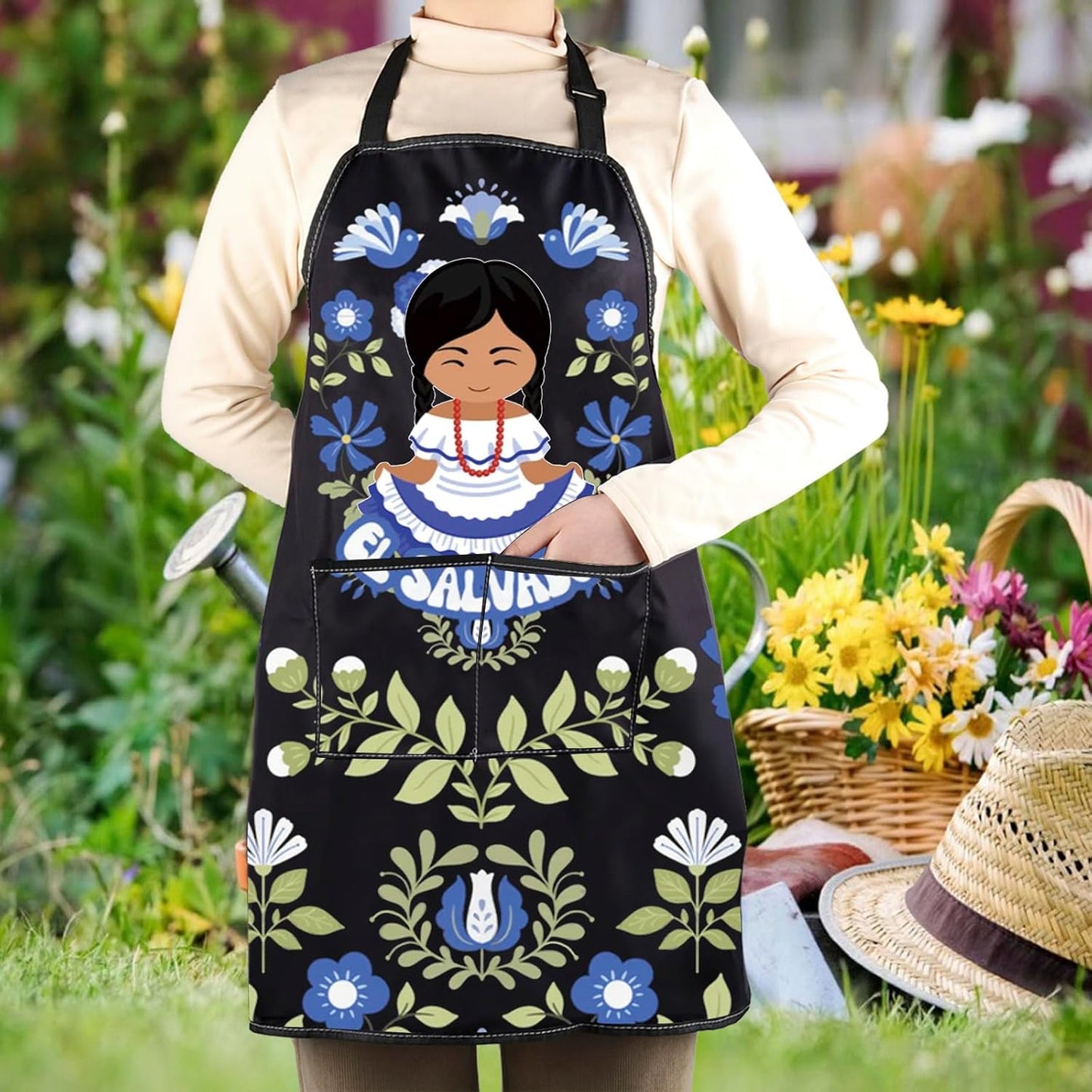 WCGXKO El Salvador Inspired Kitchen Apron Salvadoran Floral Artwork Gift El Salvador Flower Merch