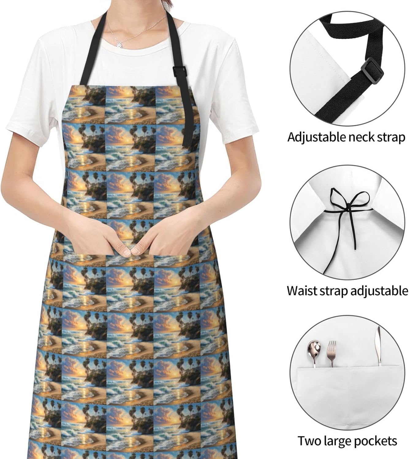 YANYU Palm Tree Print 28x33 In Kitchen Apron Stylish Chef Apron with Pockets for Cooking Baking Painting