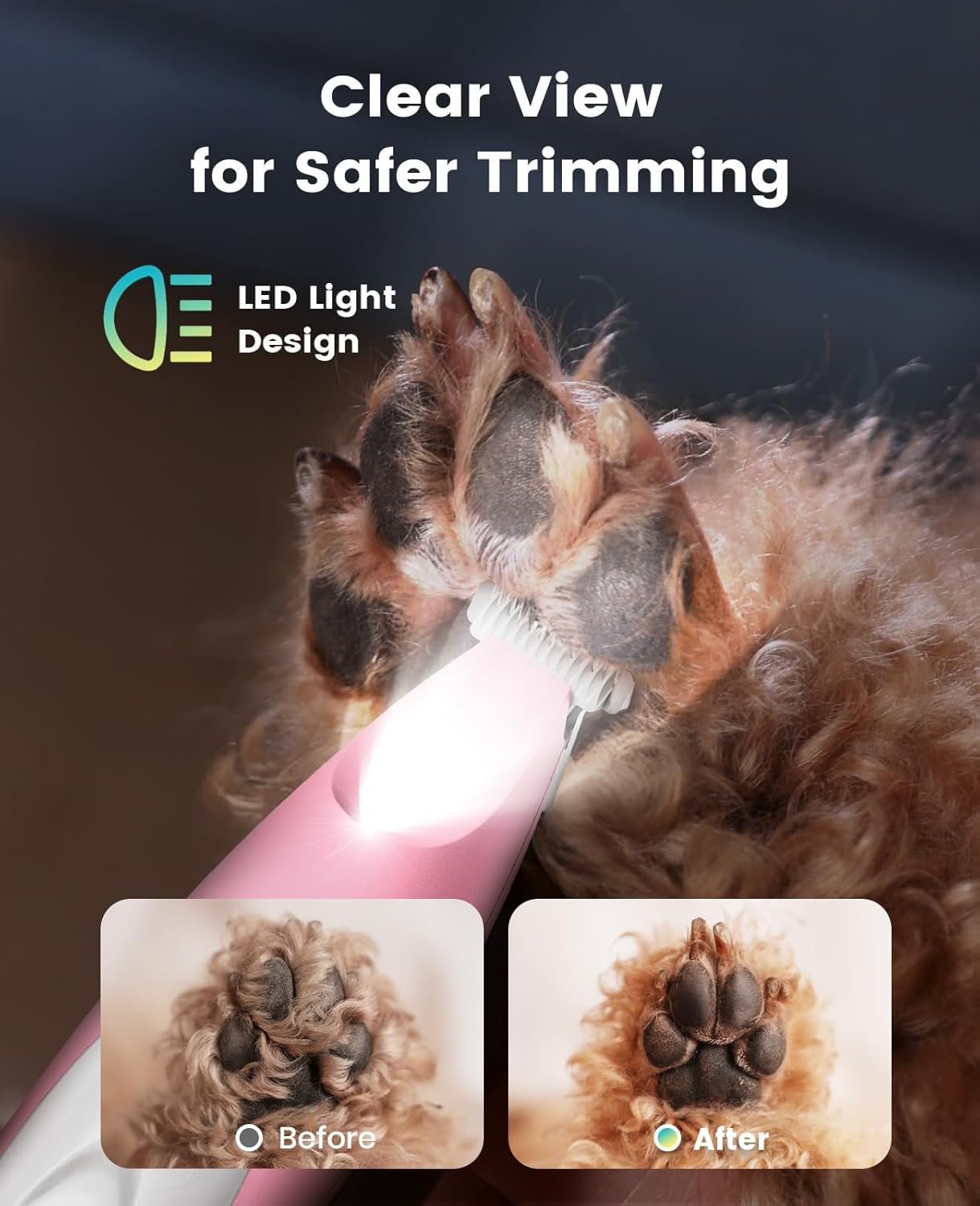 oneisall Low Noise Dog Paw Trimmer with LED Light, Paw Trimmer for Dog