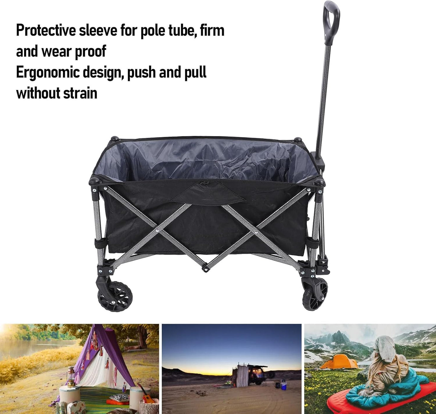 Utility Grocery Wagon, Outdoor Utility Cart, 100L Polyester Steel Folding Wagon Beach Cart with Wheels for Sports Shopping Camping Fishing