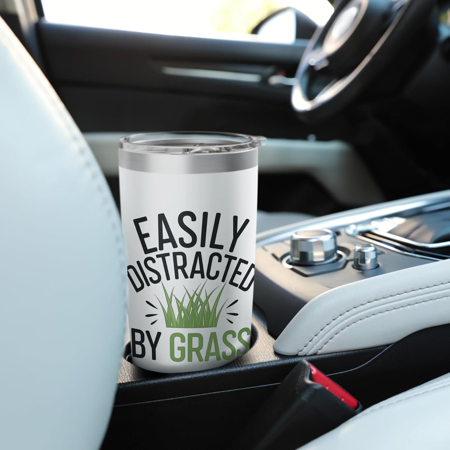 Funny Lawn Care Easily Distracted by Grass Nature Lovers Stainless Steel Insulated Tumbler