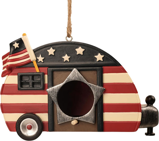 Hanging Bird House for Outside, Hand-Painted American Flag Cute Birdho