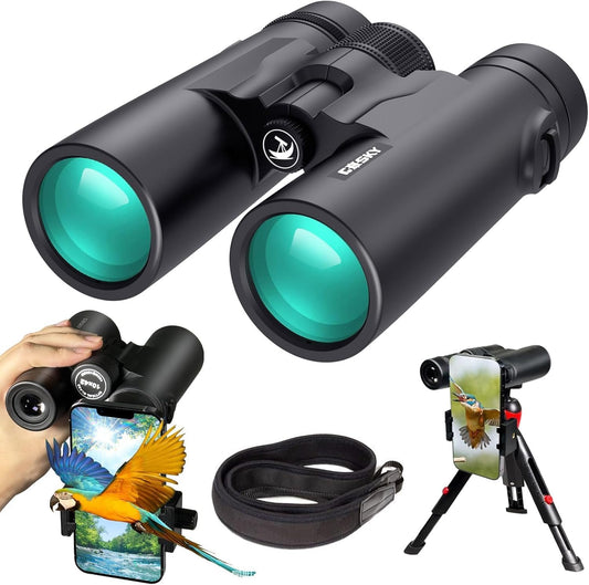 Gosky 10x42 Roof Prism Binoculars for Adults, HD Professional Binoculars for Bird Watching Travel Stargazing Hunting Concerts Sports-BAK4 Prism FMC Lens-with Phone Mount Strap Carrying Bag