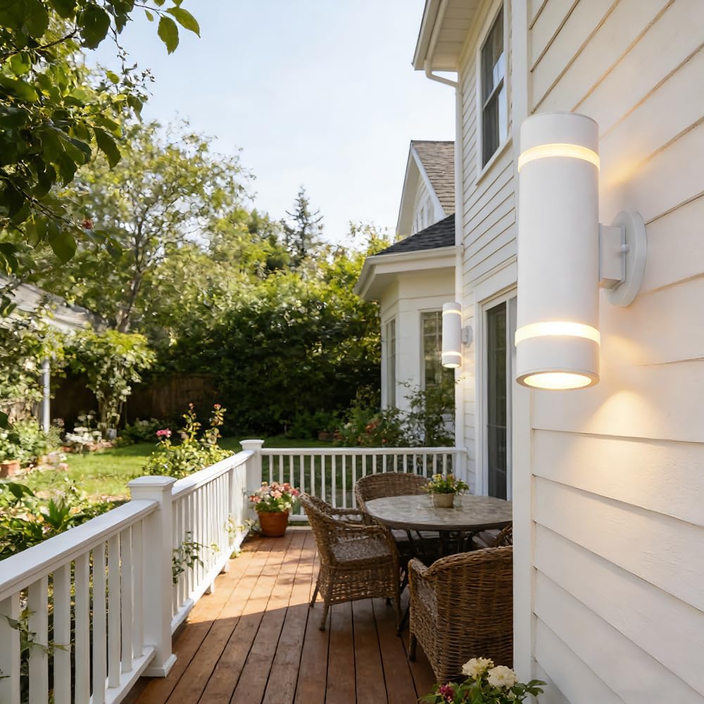 Cerdeco Stainless Steel Modern Porch Light Outdoor Wall Lighting Cylinder Wall Sconce Suitable for Garden & Patio,White Finished[ UL-Listed ]