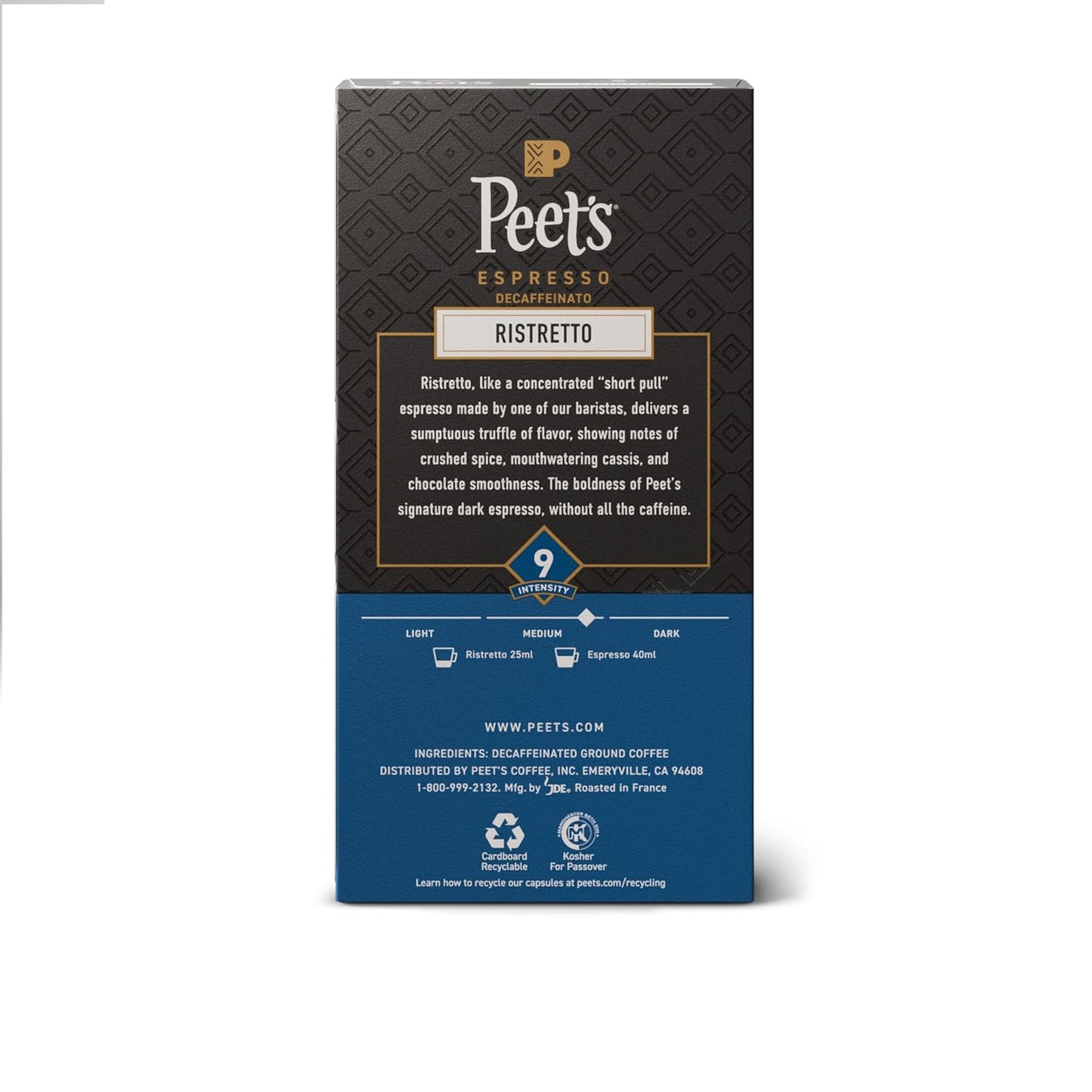 Peet's Coffee, Medium Roast Decaf Espresso Capsules, Compatible with Nespresso Original Machine, Decaffeinated Arabica Coffee - Decaf Ristretto Intensity 10, 50 CT (5 Boxes of 10 Espresso Capsules)