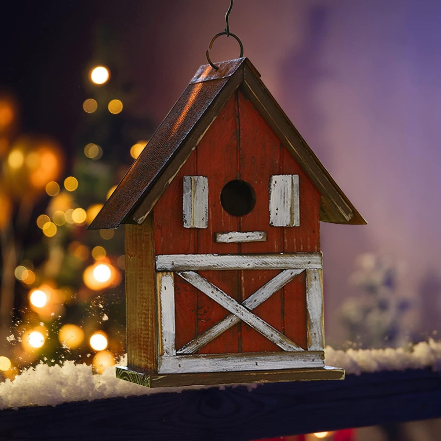 Topadorn Birdhouse, 10.5" H Hanging Wooden Garden Bird House for Outside, Unique for Bird Lovers, Outdoor Holiday Garden Decor for Blue Bird, Cardinals, Sparrow, Chickadee