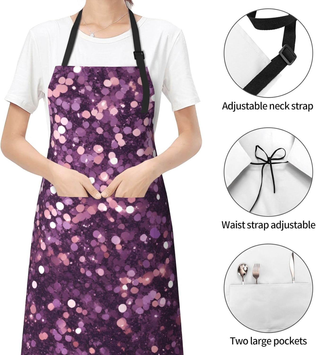 YANYU Glitter pattern Print 28x33 In Kitchen Apron Stylish Chef Apron with Pockets for Cooking Baking Painting