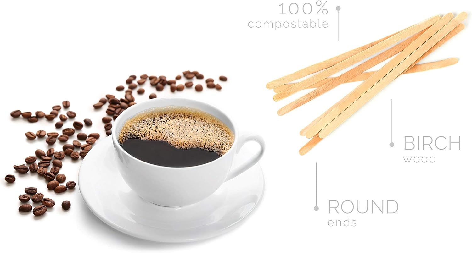 Wood Coffee Stirrers Stir Sticks - 1,000 Biodegradable Disposable Wood