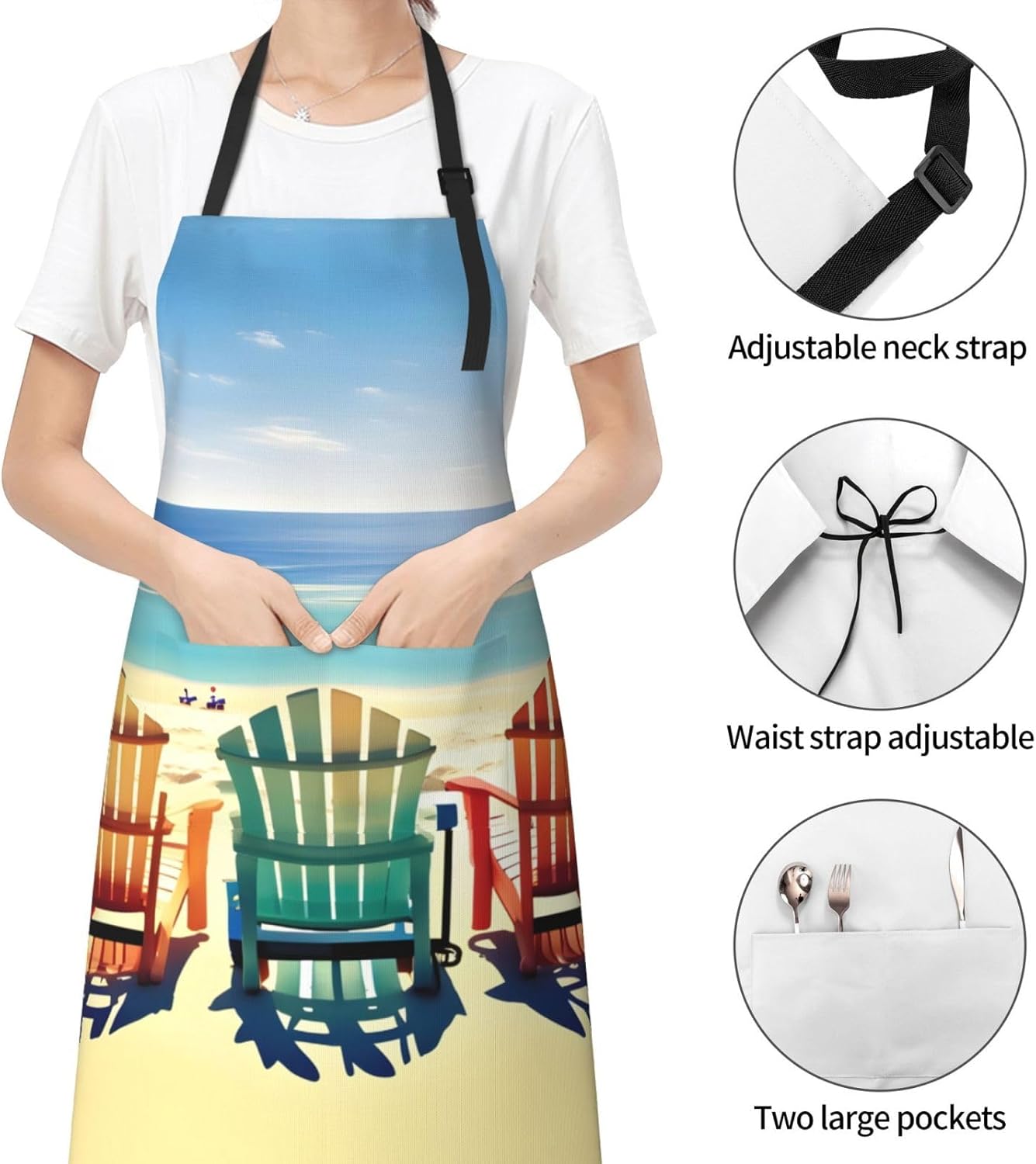 beach scene with chairs Print Laundry apron 28x33 In Waterproof Kitche