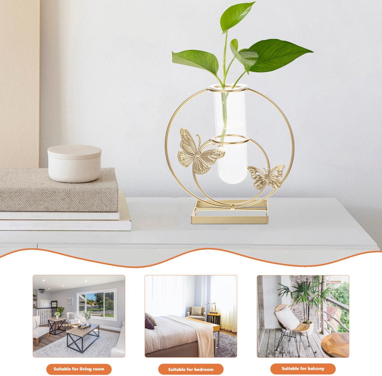 Hydroponic Flower Pot Clear Glass Vase with Butterfly Pattern 8.26X7.87X2.95In Decorative Desktop Planter for Home Wedding Party Centerpiece