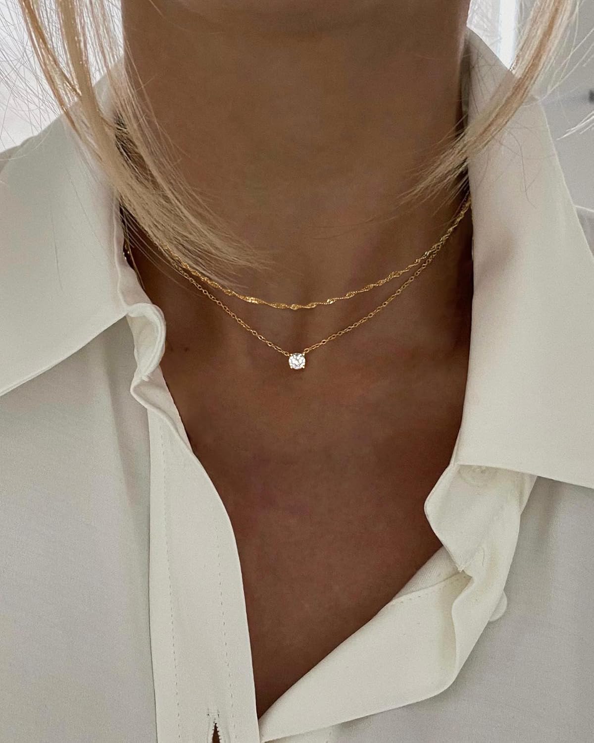 Tewiky Dainty 14k Gold Plated/Silver Cubic Zirconia Necklaces for Wome