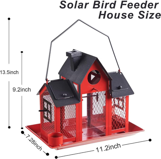Solar Bird Feeders House for Outside Hanging, Metal Wild Bird Feeder f