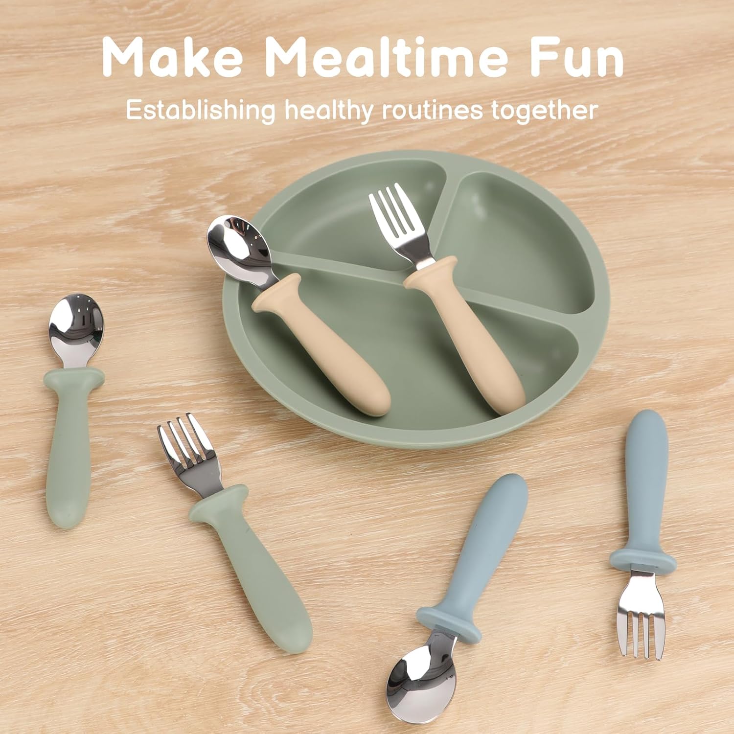 Toddler Utensils, 6 Pack kids Silverware Set with Silicone Handle, 18/