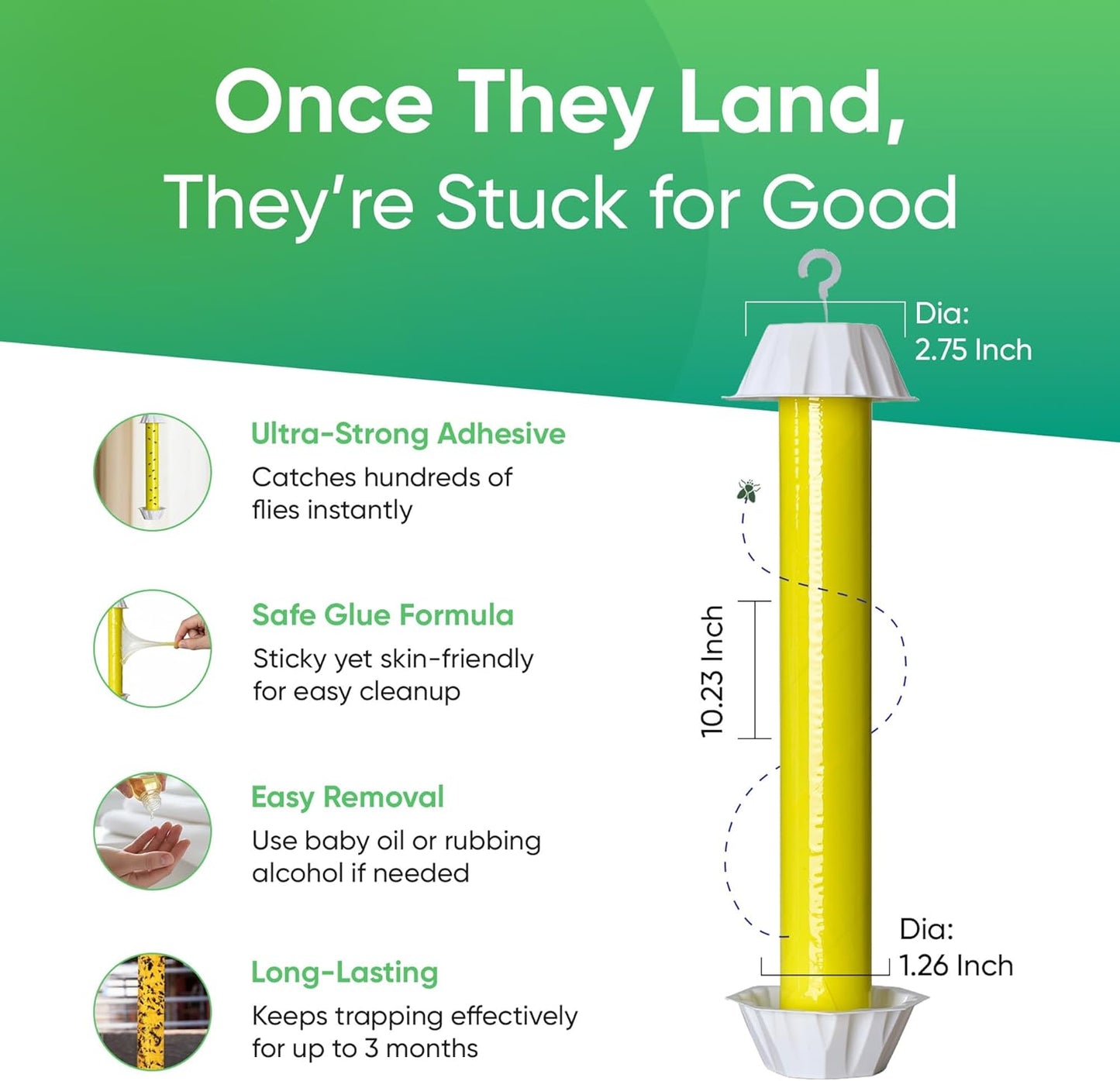 Sticky Fly Trap Indoor & Outdoor Pack of 4 | Hanging Fly Stick for Gna