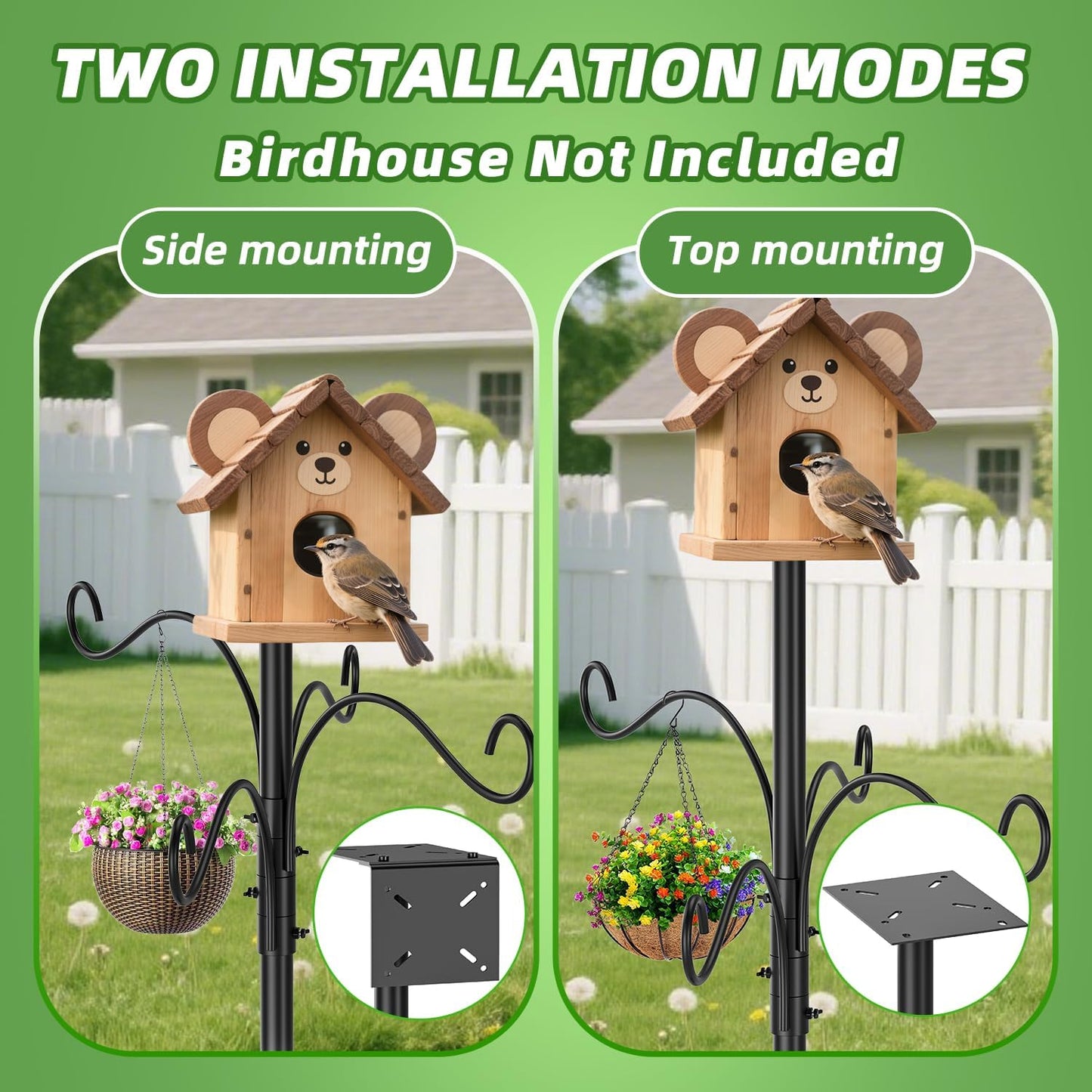 2026 Upgraded Heavy Duty Bird Feeder Pole,92 Inch Squirrel Proof Adjustable Bird Feeding Station,4 Shepherd Hooks for Feeder Stand, Includes Water Bowl and Mesh Tray,for Outdoor Garden & Yard