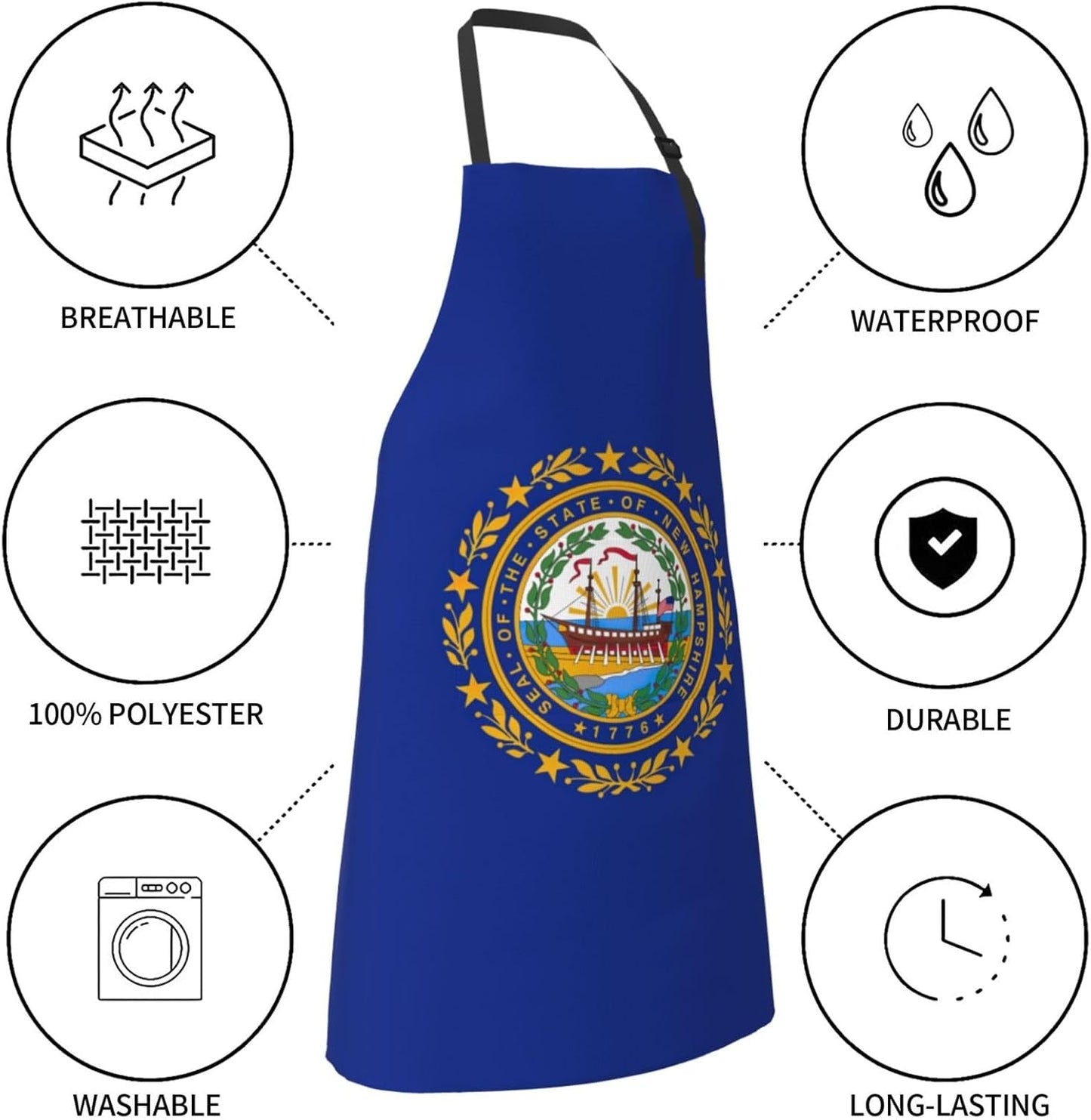 New Hampshire state flag print Waterproof chef's apron with pocket apron for kitchen cooking baking barbecue and gardening