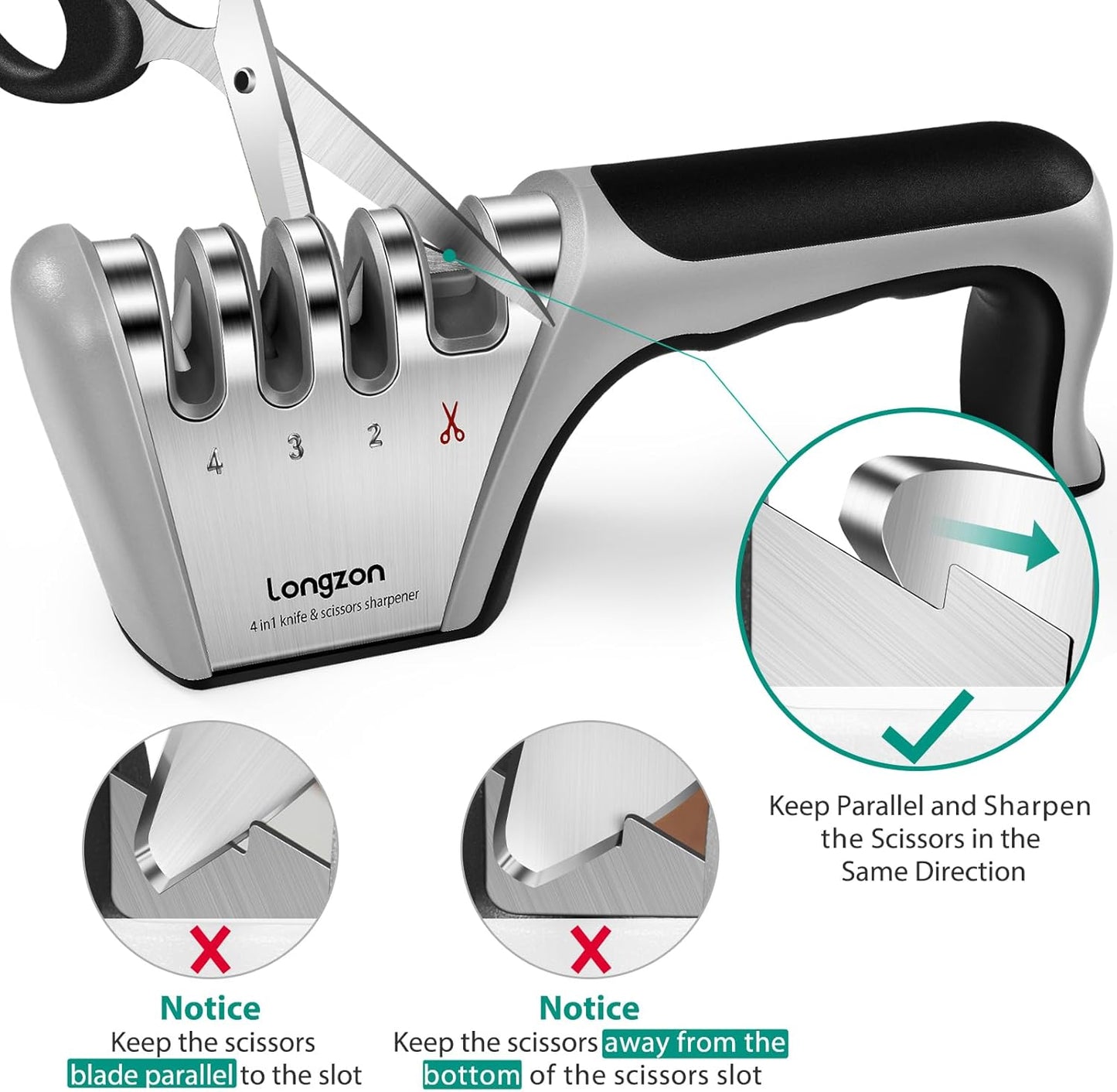 Longzon 5-in-1 Knife Sharpener [4 Stage] with a Pair of Cut-Resistant 