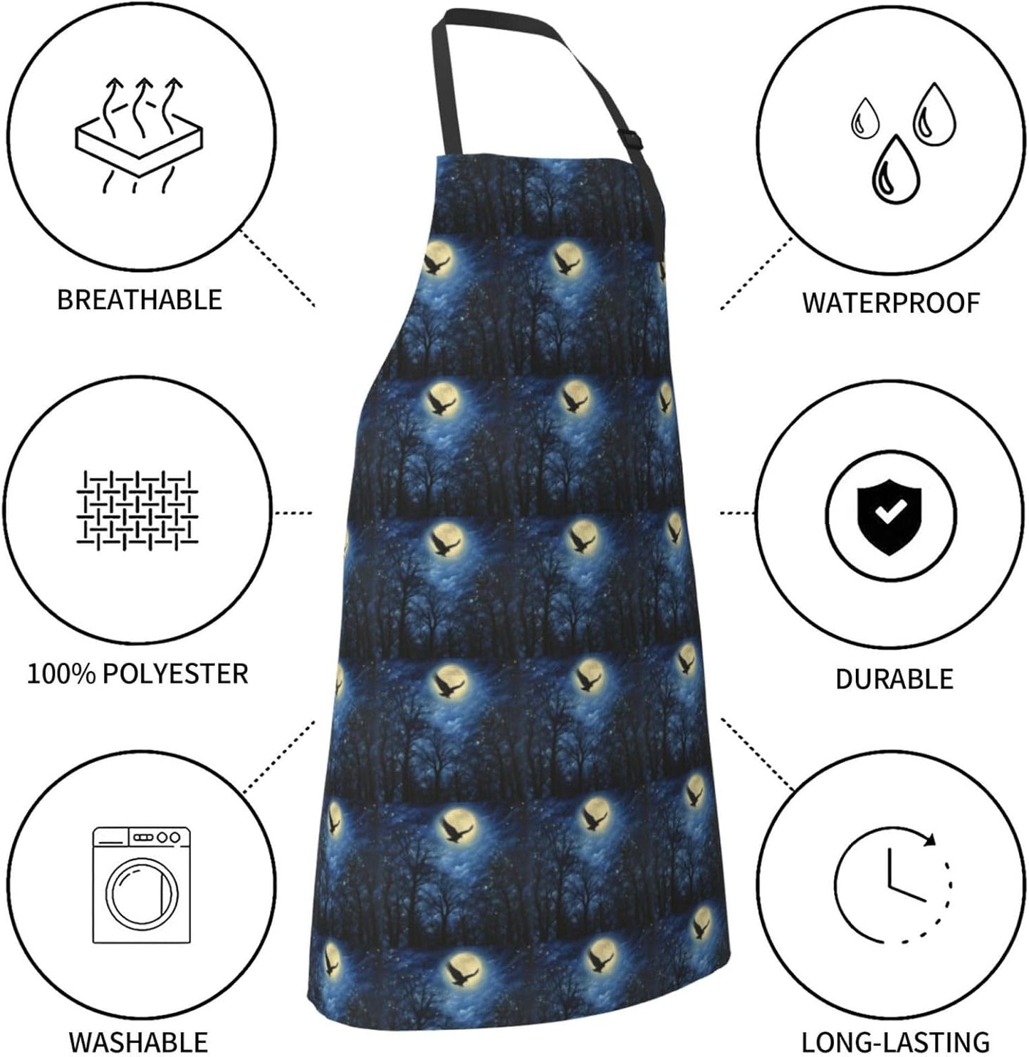 YANYU Night Sky Print 28x33 In Kitchen Apron Stylish Chef Apron with Pockets for Cooking Baking Painting