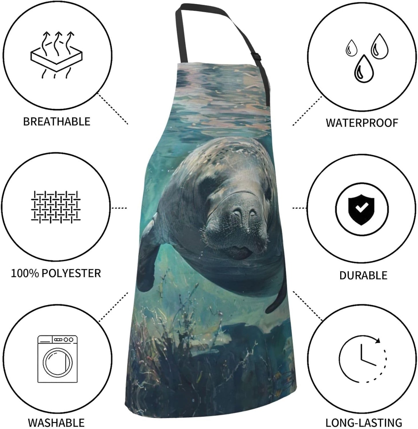 Crazy Save Manatee print Waterproof chef's apron with pocket apron for kitchen cooking baking barbecue and gardening