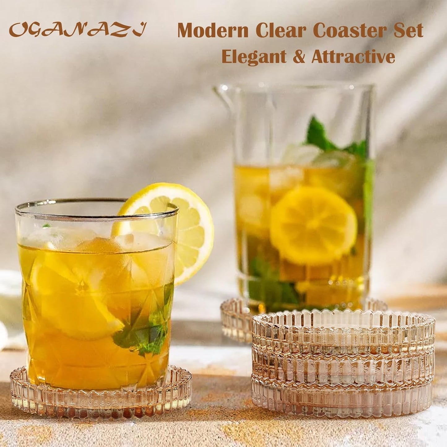 Modern Clear Coaster Set of 5- Glass Coasters for Drinks Crystal Coast