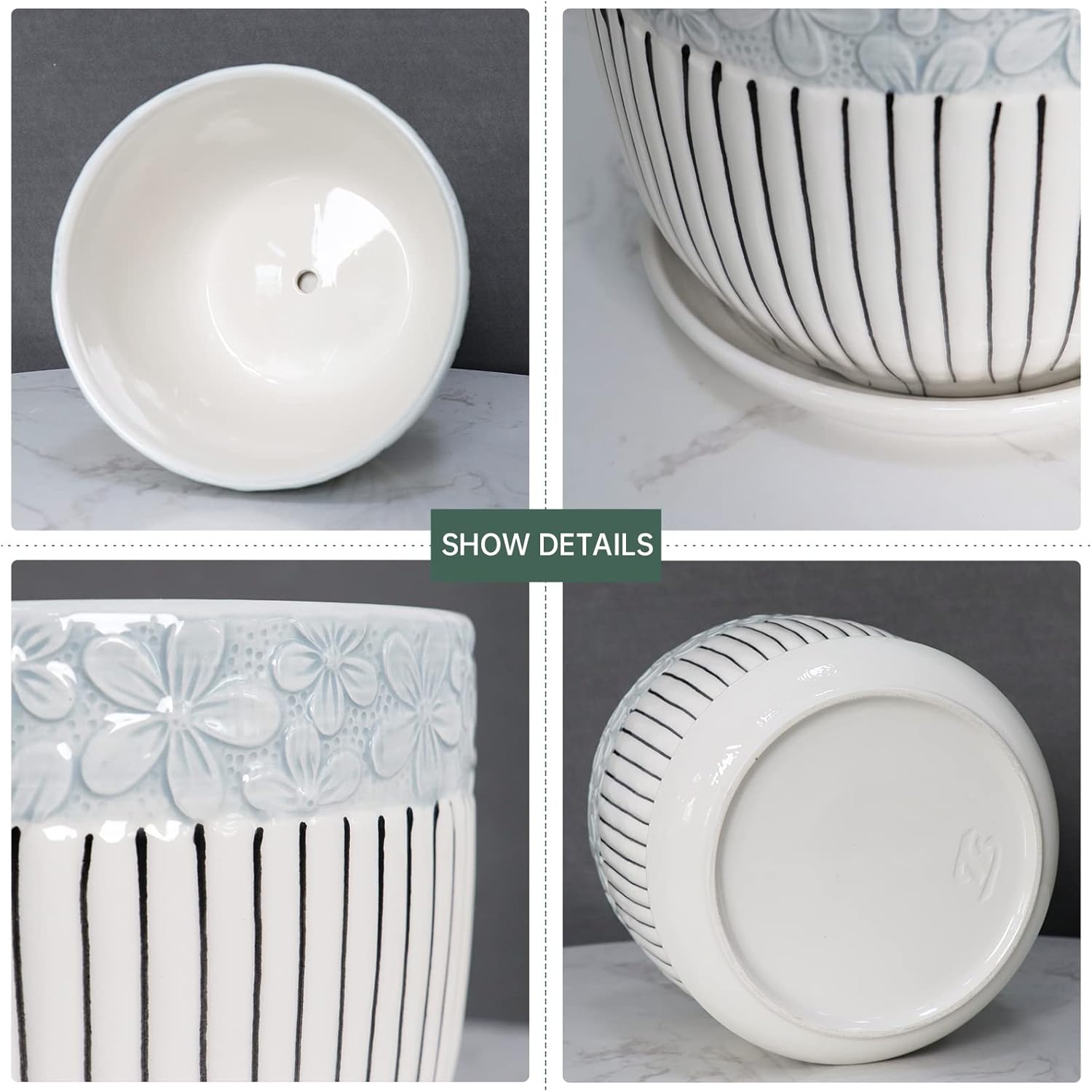 Ton Sin Grey Flower Pots,Texture Planter for Indoor Plants Set of 3 Ce