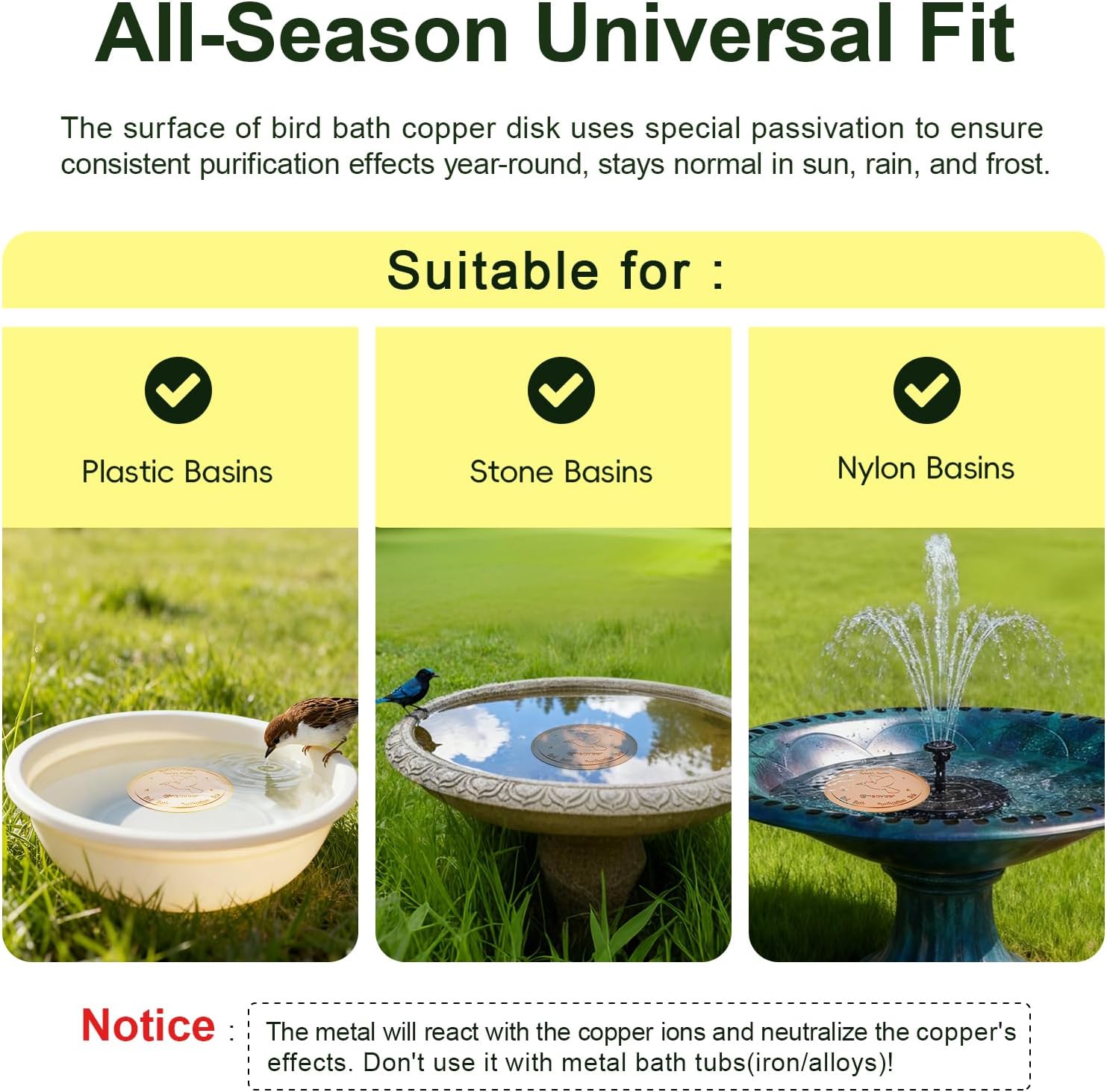 Upgraded Bird Bath Copper Disk, 0.8mm Reinforced 99.99% Pure Copper Cl