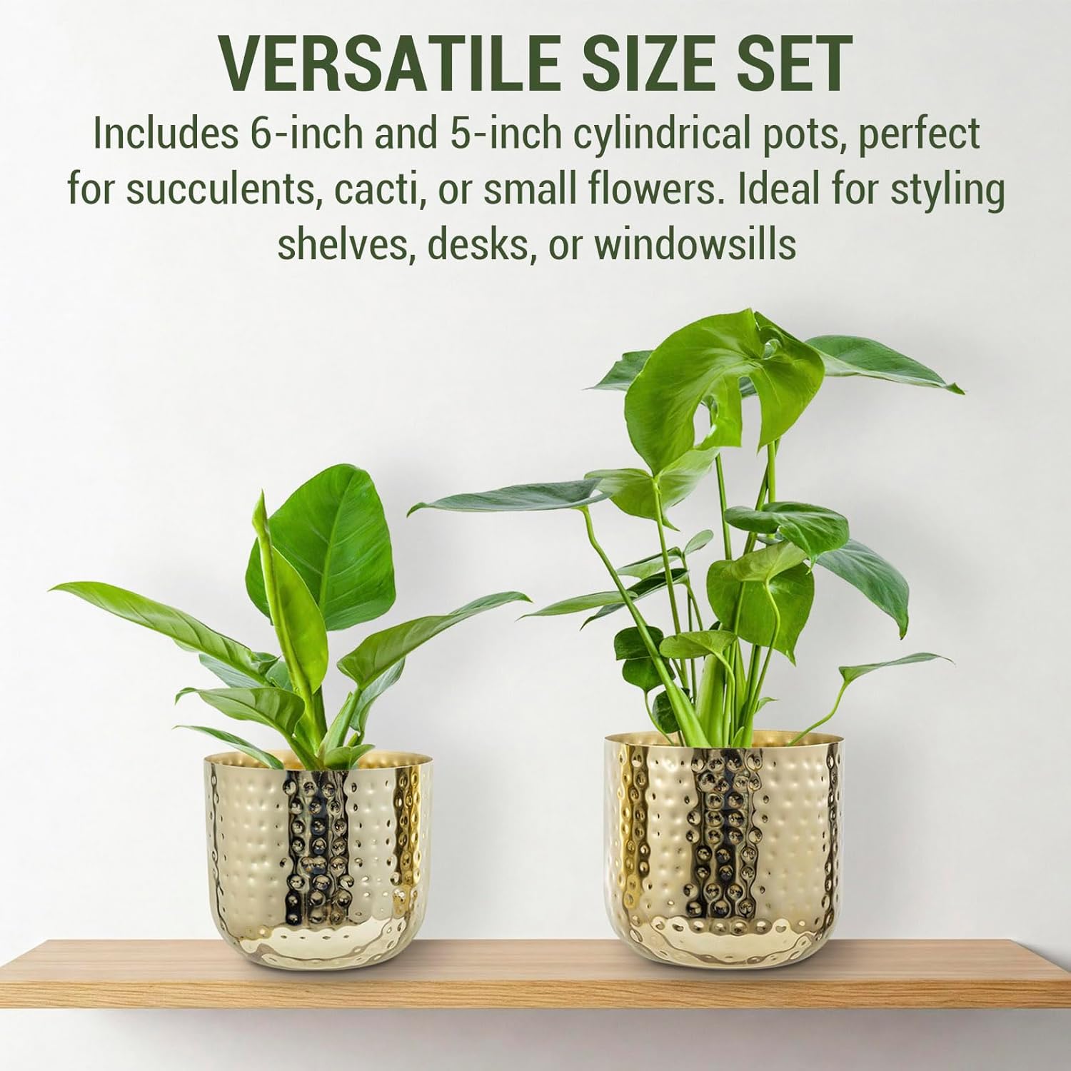 MyGift Modern Hammered Brass Plated Metal Planter Pots – Set of 2 Indo