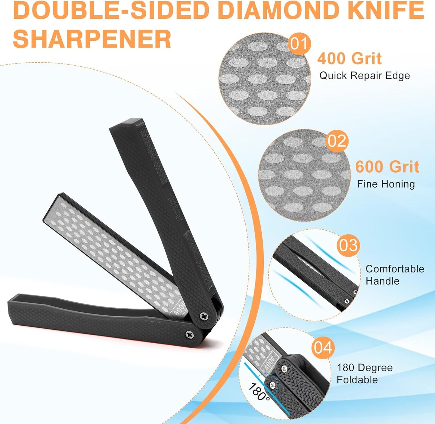 3PCS Garden Tool Sharpener, 2PCS Double-Sided Diamond Garden Tool Sharpener/ 1PCS Retractable Sharpening Rod for Gardening Pruner (Black)