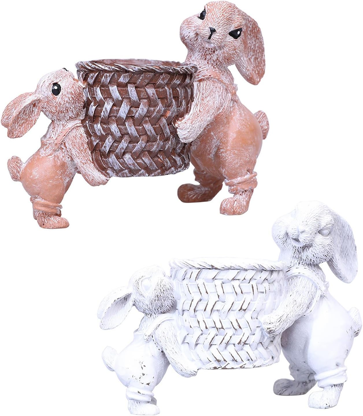 Easters Bunnies Lifting Basket Resins Figurines for Home Decors Rabbits Statues Succulents Small Planter Pots