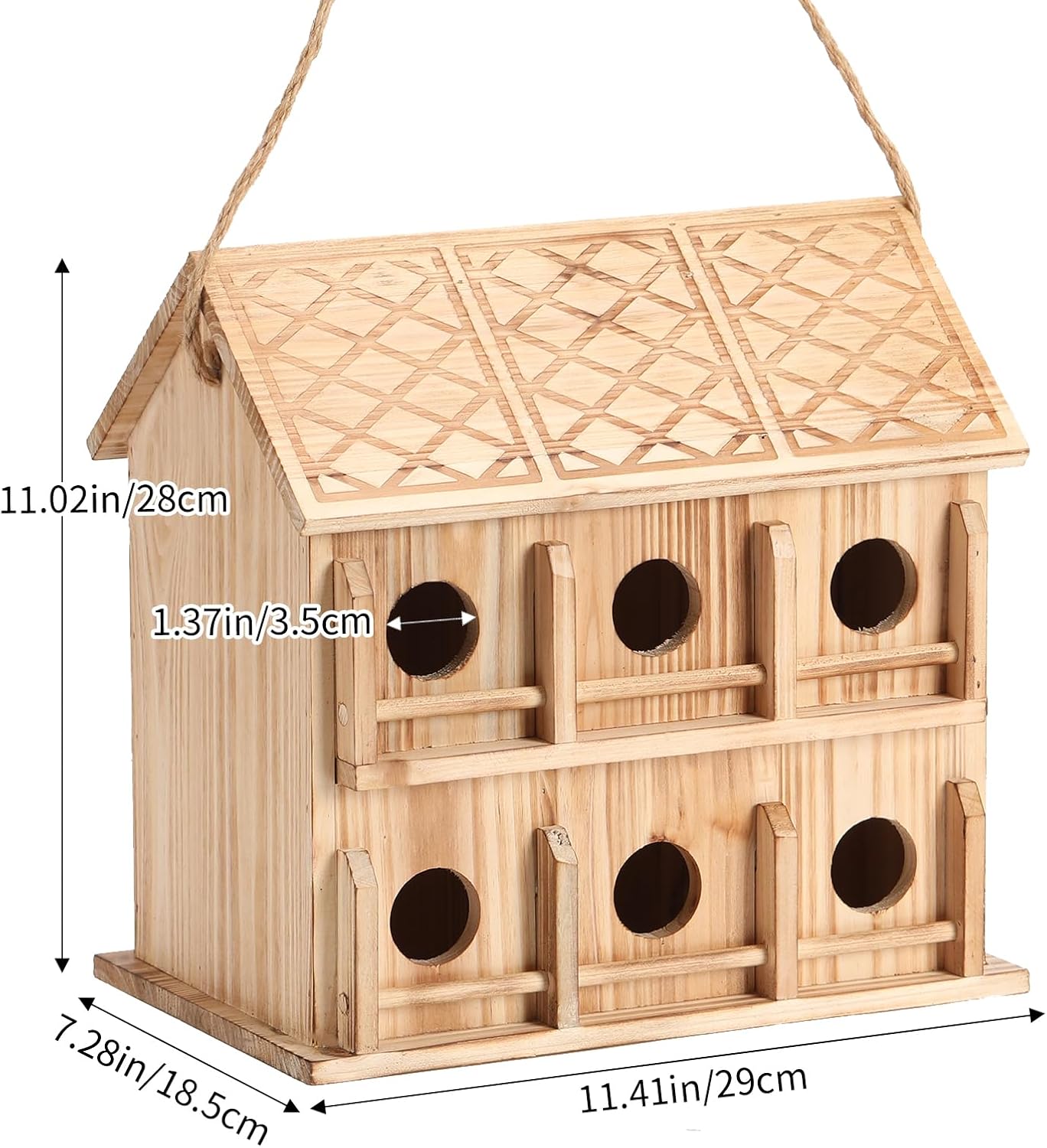 Bird Houses for Outside,12 Hole Bird House Room for 12 Bird Families - Large Wooden Outdoor Birdhouse Hanging for Bluebirds Hummingbirds Garden Decor
