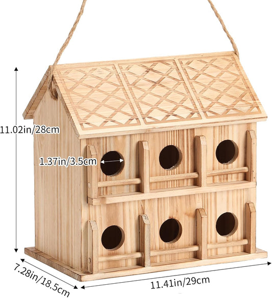 Bird Houses for Outside,12 Hole Bird House Room for 12 Bird Families - Large Wooden Outdoor Birdhouse Hanging for Bluebirds Hummingbirds Garden Decor