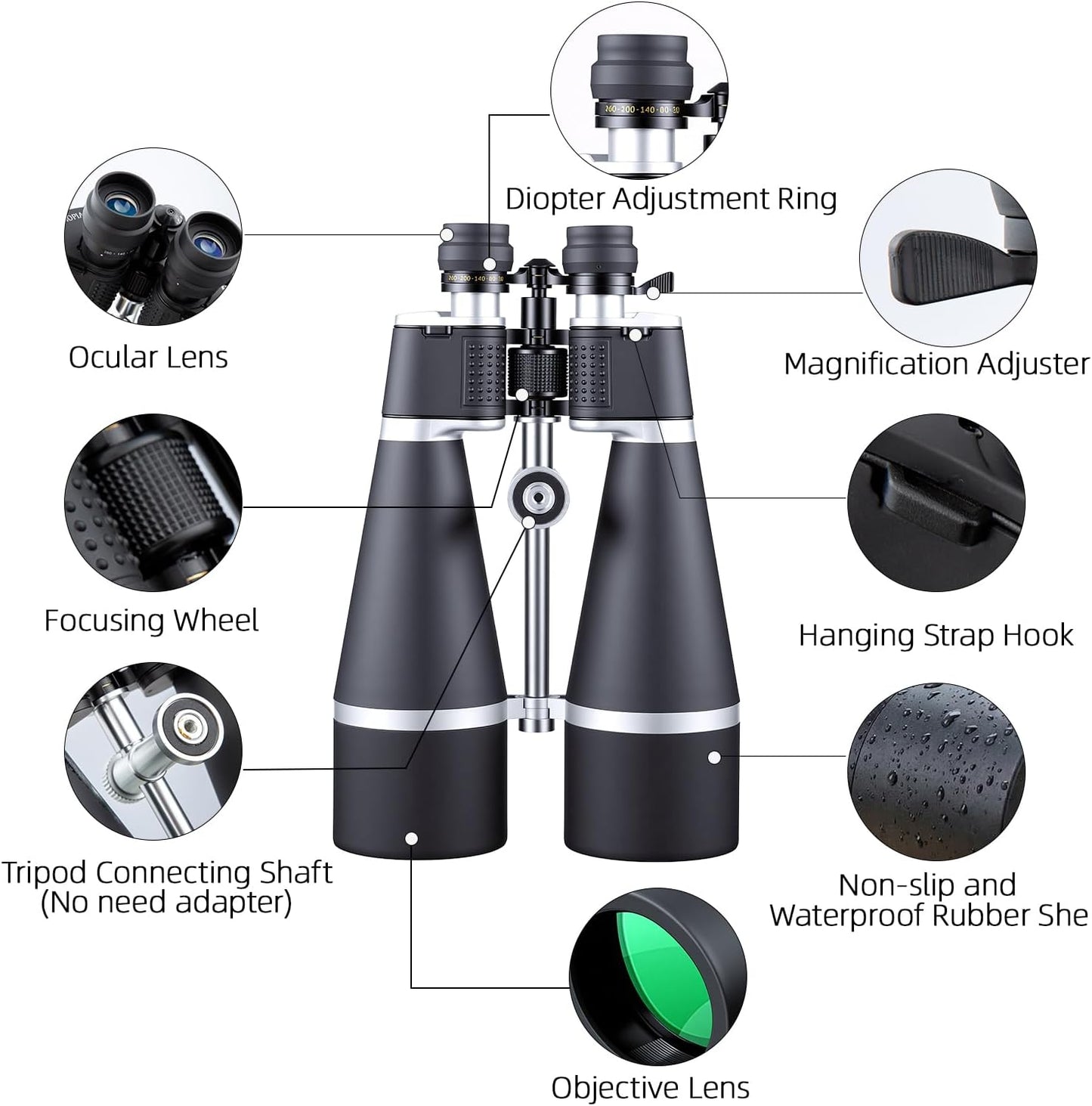 30-260X80 Binoculars for Adults High Powered,Zoom Binoculars with Tripod and Straps for Stargazing,Bird Watching,Travel(Black Silver