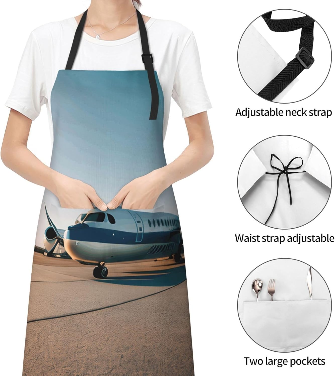 YANYU Airplane Print 28x33 In Kitchen Apron Stylish Chef Apron with Pockets for Cooking Baking Painting