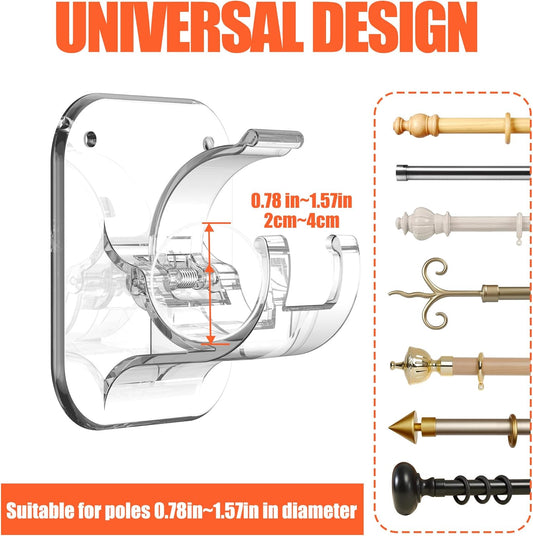 No Drill Curtain Rod Brackets No Drilling Holder 40LB - Renter Friendly Self Adhesive Hooks for Apartment Dorm Classroom Essentials Decor Hanging Drapes Rv Over Blinds Kitchen Bedroom Home