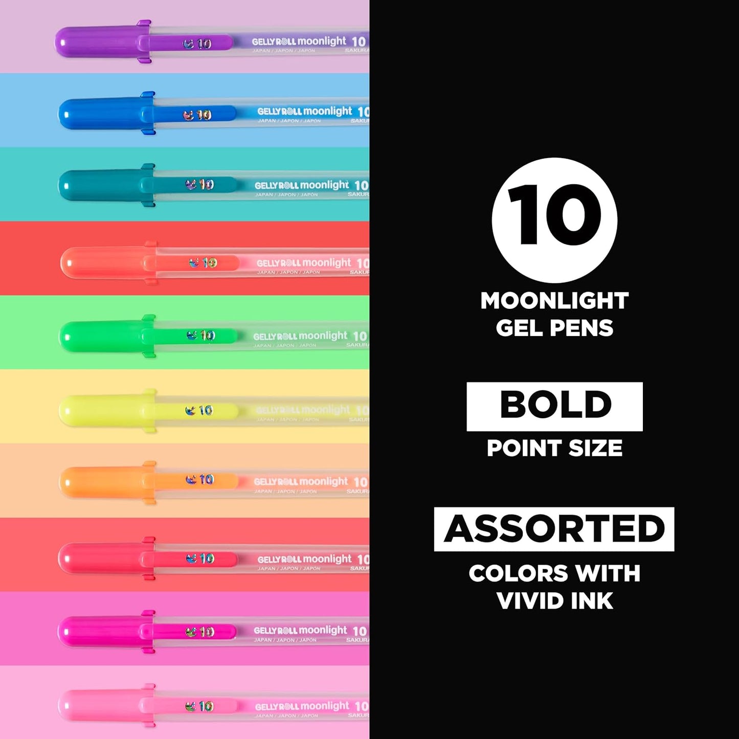 SAKURA Gelly Roll Moonlight Gel Pen Set, Bold Tip, Opaque Colors, 10 P