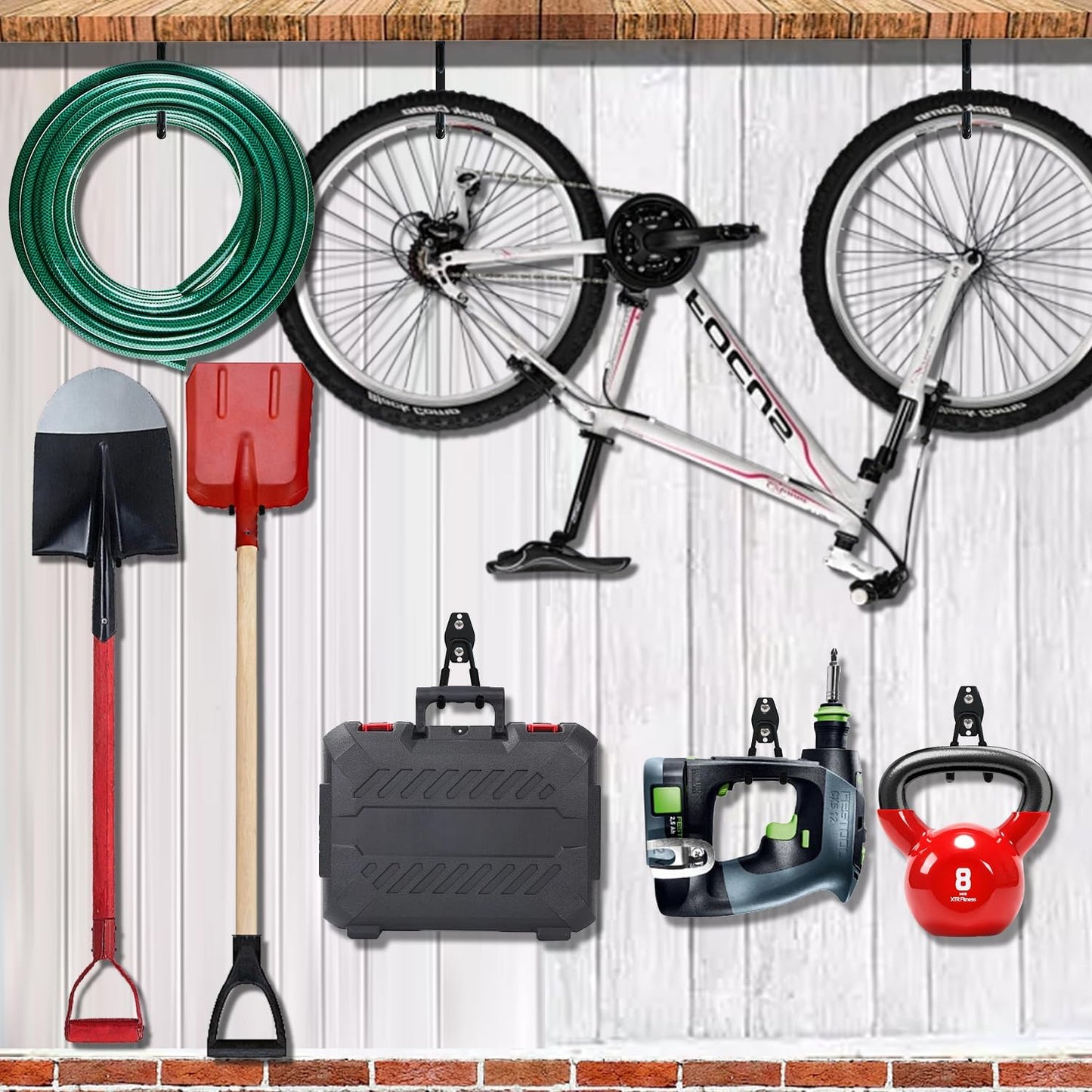 3-H Weed Eater Hanger 2 Pack,2 Garage Wall Hooks,2 Screw in Hooks,Utility Weedeater Rack,Tool Hangers for Organizing and Hanging Weed Wacker,Leaf Blower,String Trimmer,Power Tool in Garden