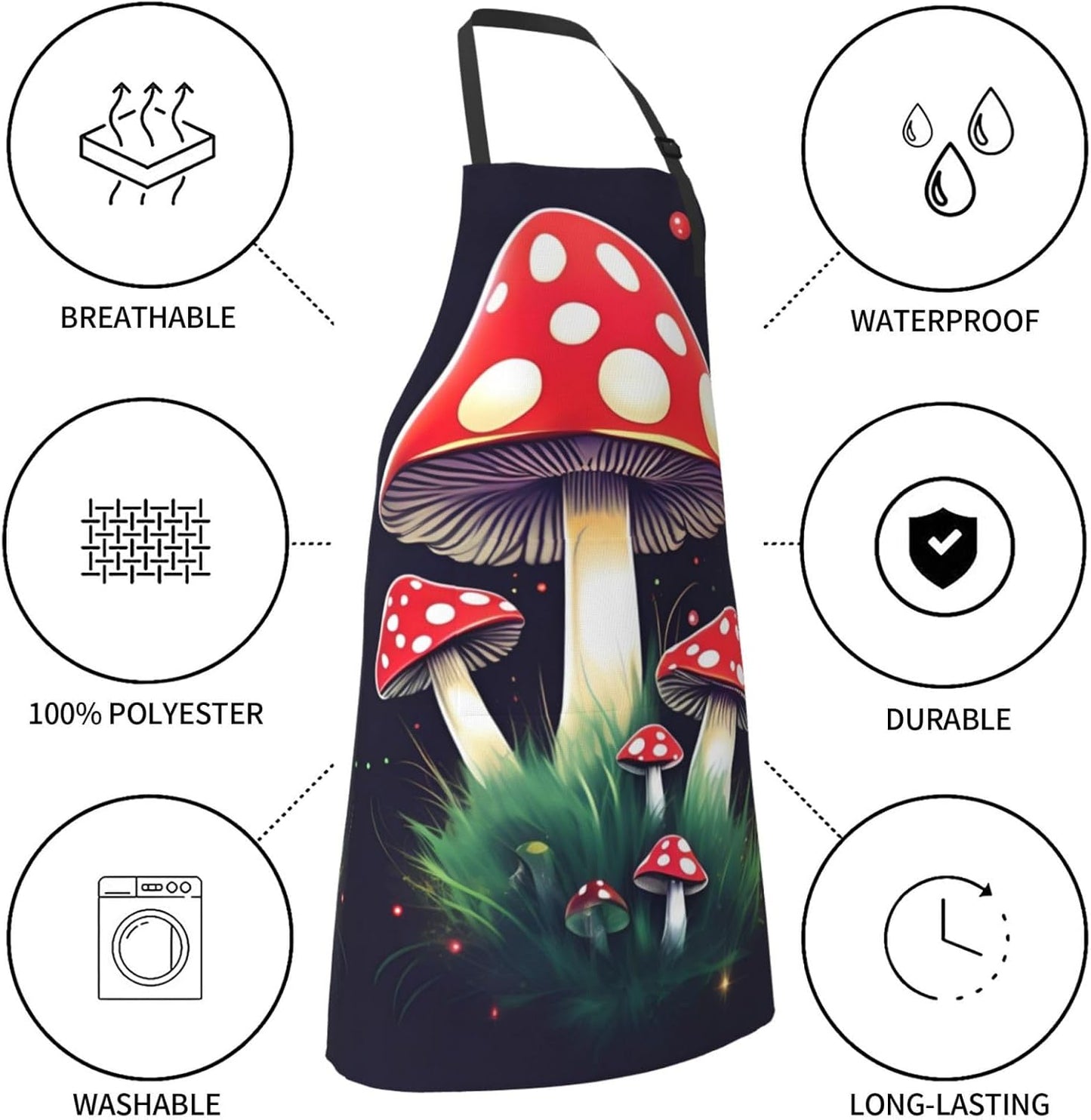 Magic Mushrooms Print Laundry apron 28x33 In Waterproof Kitchen Apron with Pockets for Cooking Baking
