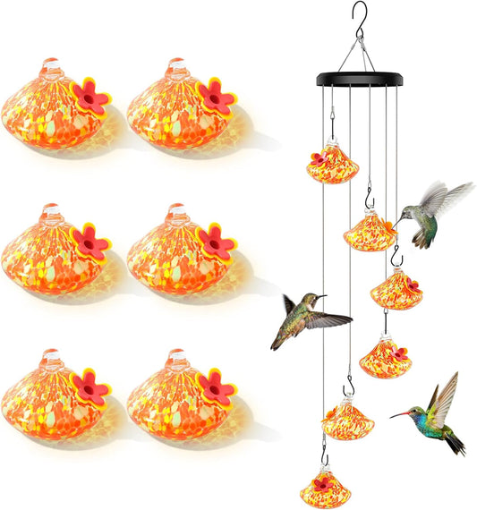 Wind Chime Glass Hummingbird Feeder - 20 Oz Outdoor Hanging Feeder wit