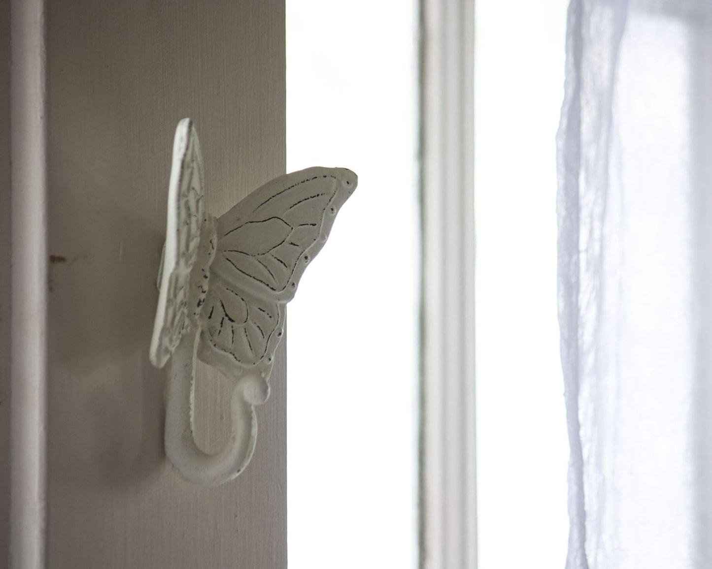 Foreside Home & Garden Rustic Antique White Metal Butterfly Wall Hook