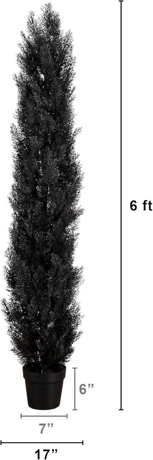 Nearly Natural 6ft UV Resistant Artificial Halloween Black Cedar Tree - Indoor/Outdoor