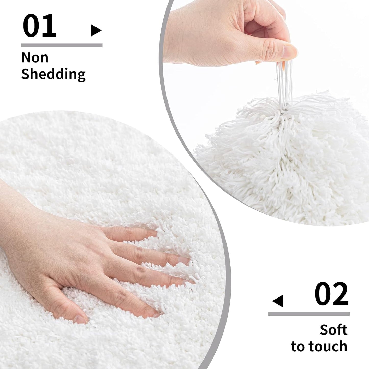 White Bathroom Rug 17x24 - Non-Slip Plush Small Bath Mat, Highly Absorbent & Ultra Soft Fluffy Floor Mat, Machine Washable for Shower and Tub
