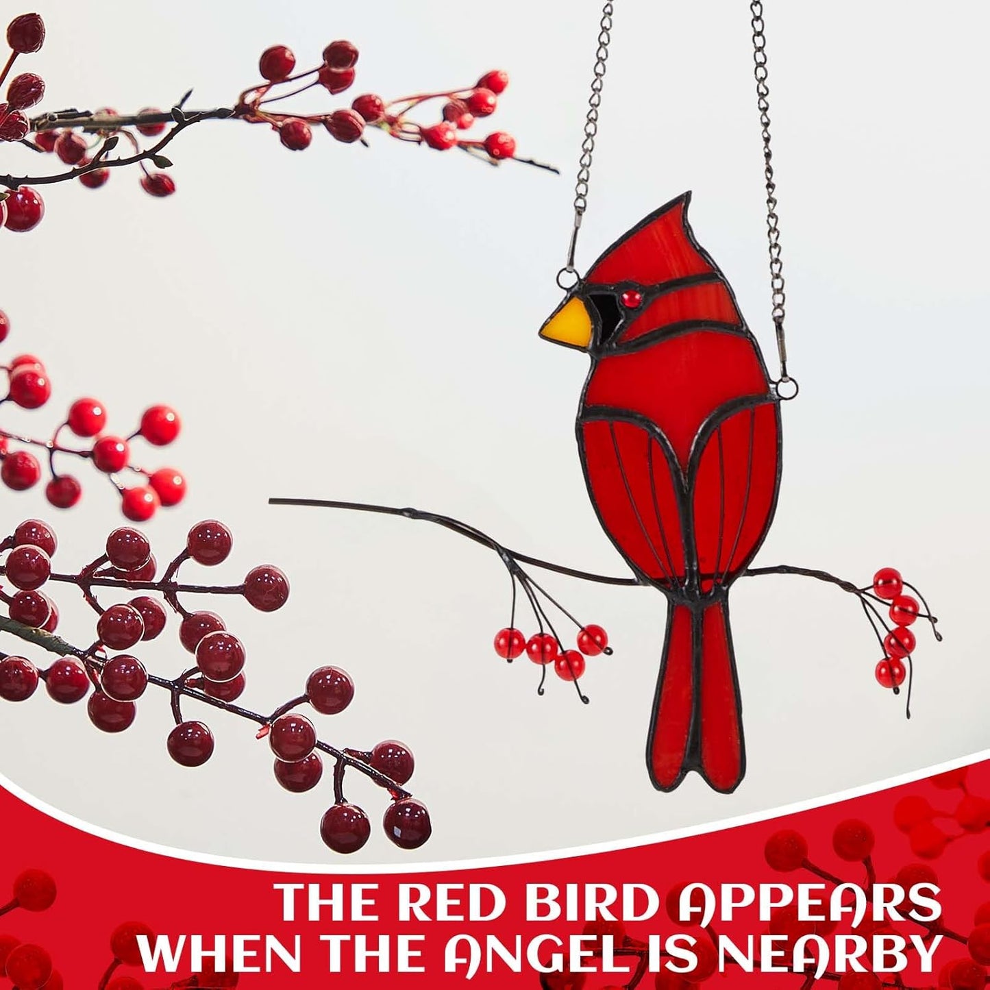 Soaoo Cardinal Gifts Red Cardinal Stained Glass Bird Suncatcher for Women Stained Glass Window Hanging Ornament Suncatcher Handmade Bird Decor Memorial Gift for Mom Grandma Nana(Sitting)