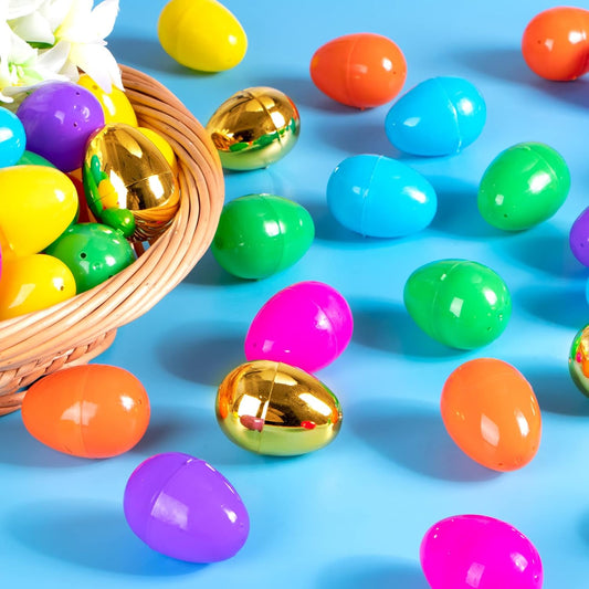 NEWBEA 288 Easter Eggs -2.36" Bright Colors Plastic Easter Eggs Empty Include 18 Golden Eggs Perfect for Eggs Hunt, Easter Basket Stuffers, Party Favors