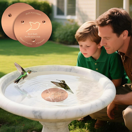 2PCS Bird Bath Copper Disk,1mm Thick Reinforced 99.99% Pure Copper Disc with Triple-Point Support,Bird Bath Accessories for Outside Birdbaths Bowls Physical Safe Water Cleaner for All-Season Use
