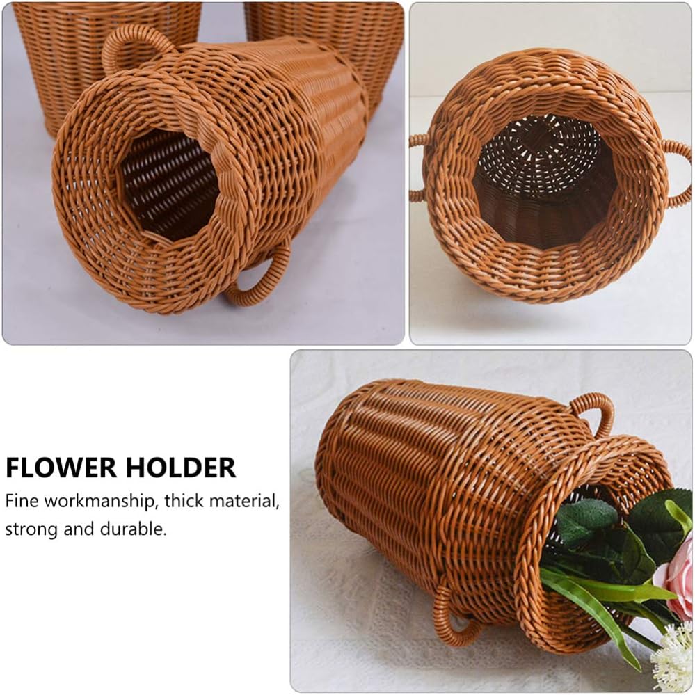 Cabilock Light Brown Plastic Modern Vase, Handmade Rattan Cover, Farmhouse Decor, Multipurpose Floral Holder, Tabletop Decorative Pot, Gift Set for Women